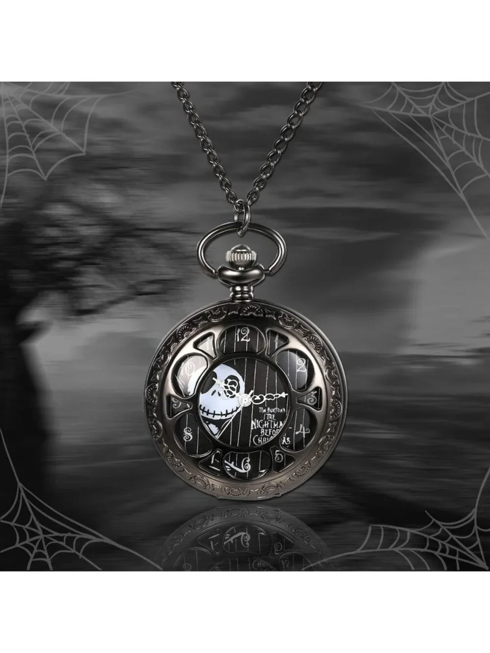 Unisex Black Analog Christmas Antique Quartz Hollow Chain Necklace Pocket Watch
